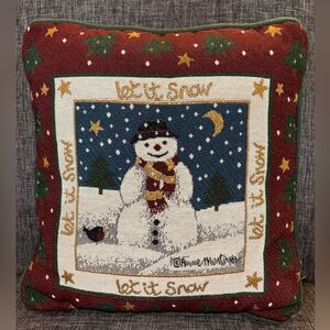 Tapestry “Let It Snow” Snowman Christmas Holiday‎ Decorative Throw Pillow 11x11”